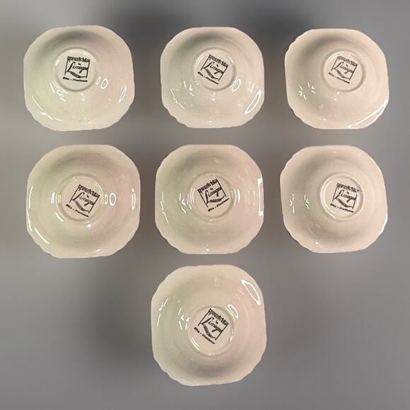 Limoges Peach Blo Ritz Platinum Dessert Bowls Seabring Ohio 7 Pieces Vintage - Picture 3 of 5